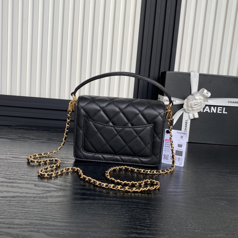 Chanel Shiny Caviar Quilted Mini Top Handle Flap Bag