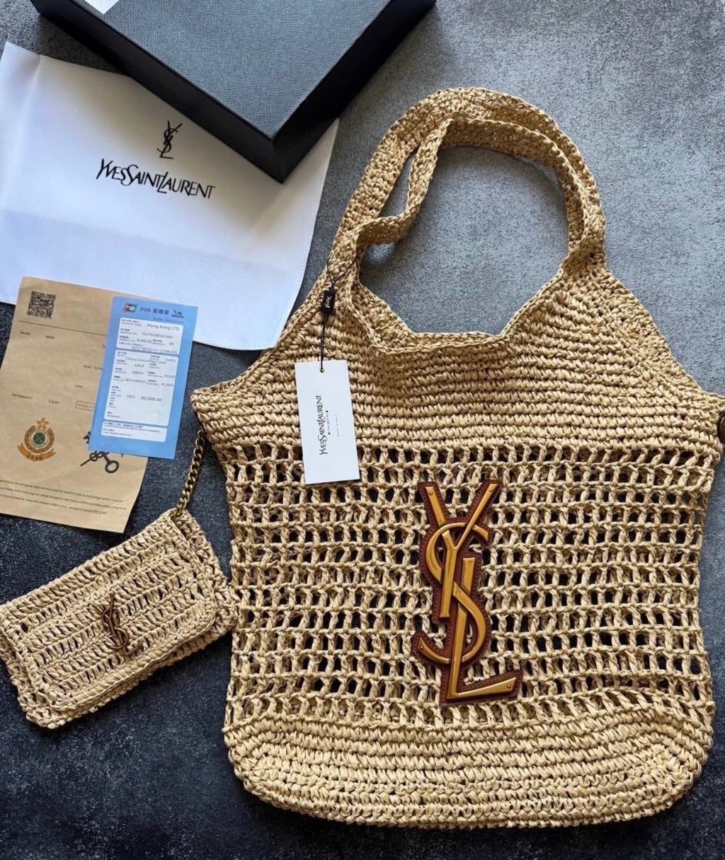 Saint Laurent Panier Medium Tote in Crochet Raffia