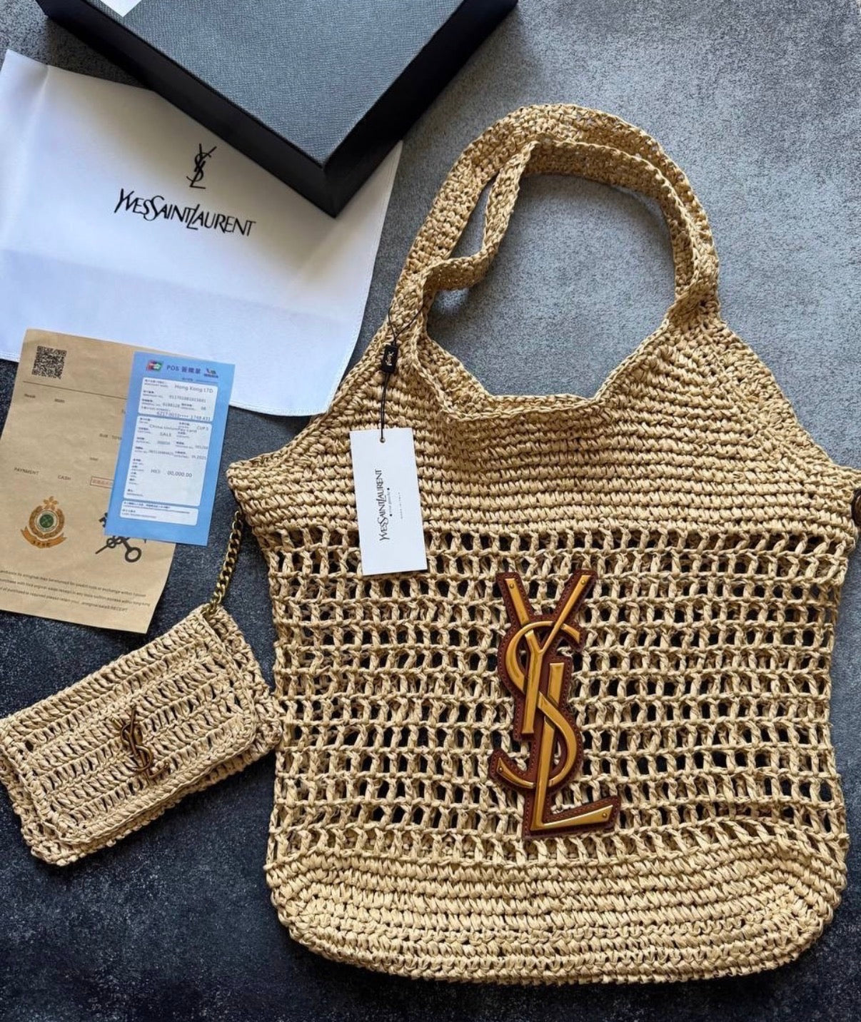 Saint Laurent Panier Medium Tote in Crochet Raffia