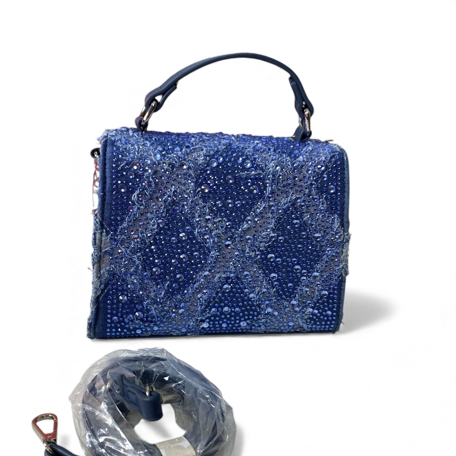 Valentino Crystal Denim Top-Handle Bag