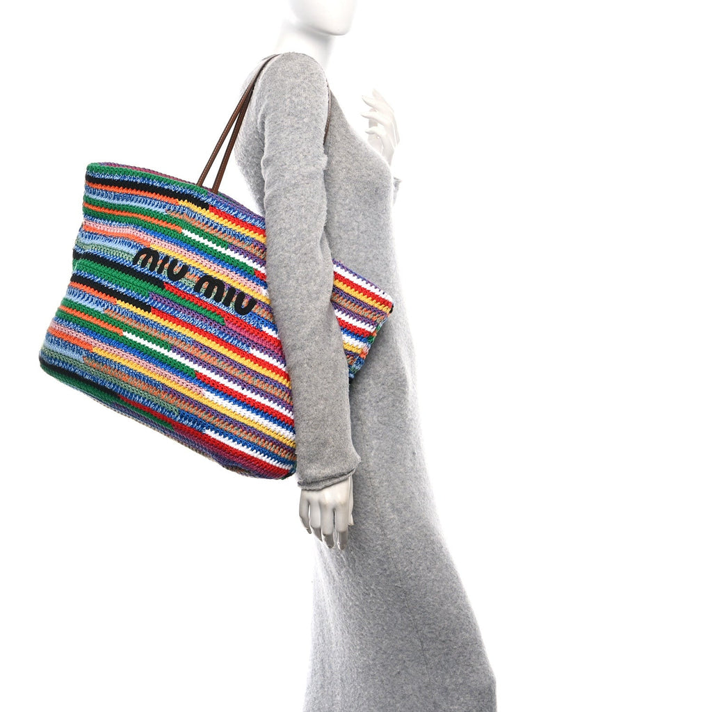 Miu Miu Striped Crochet Tote Bag