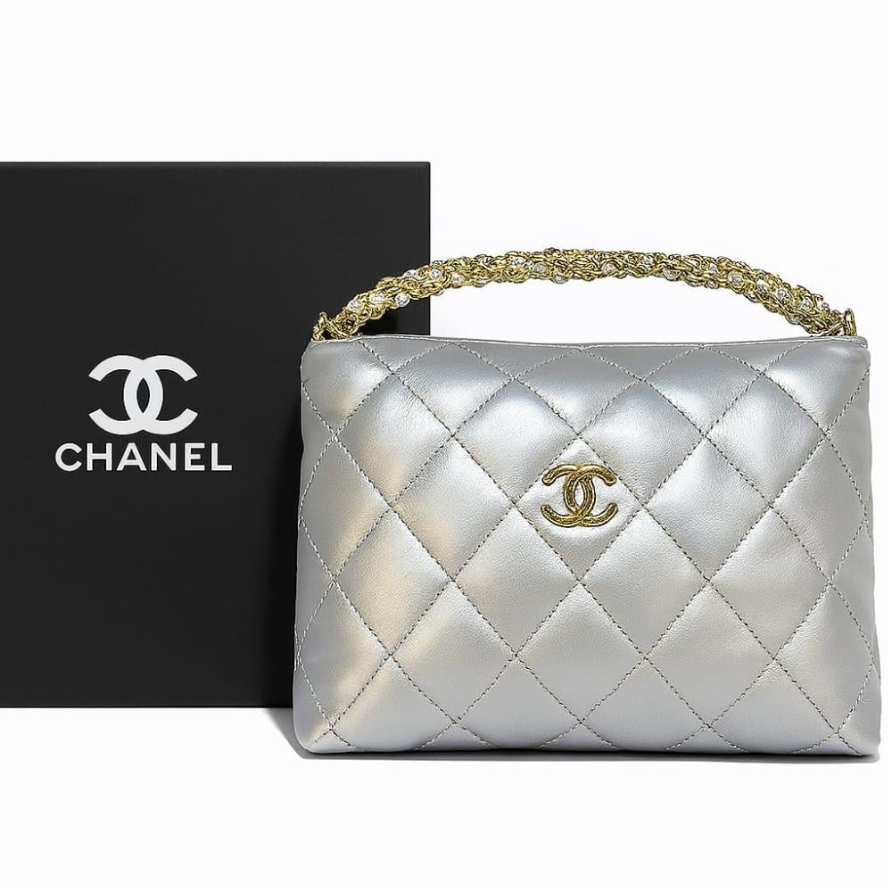 Chanel Quilted Lambskin CC Crystal Signature Chain Hobo Bag