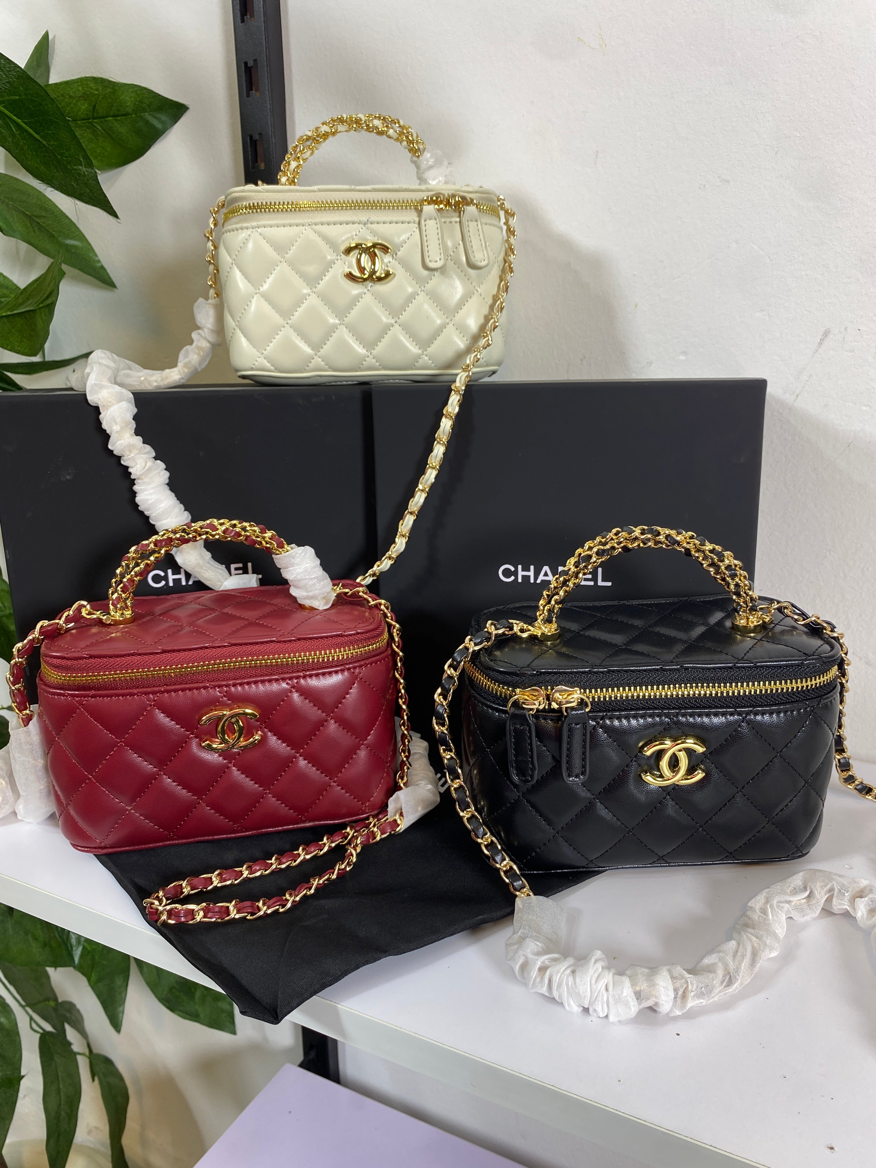 Chanel Black Calfskin Chain Vanity Bag