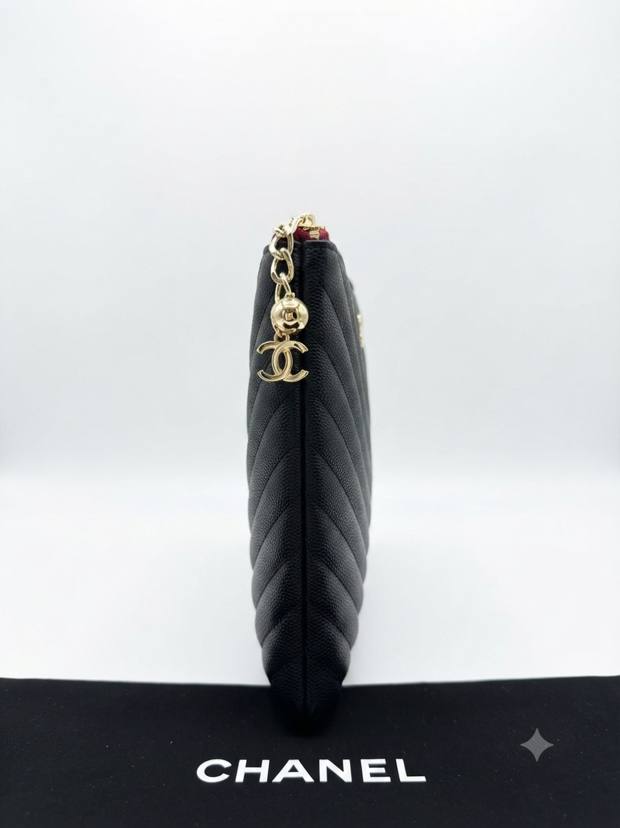 Chanel Chevron Quilted Caviar Zip Pouch