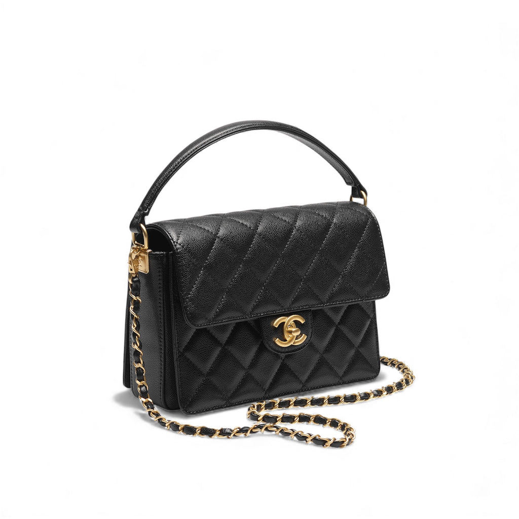 Chanel Shiny Caviar Quilted Mini Top Handle Flap Bag