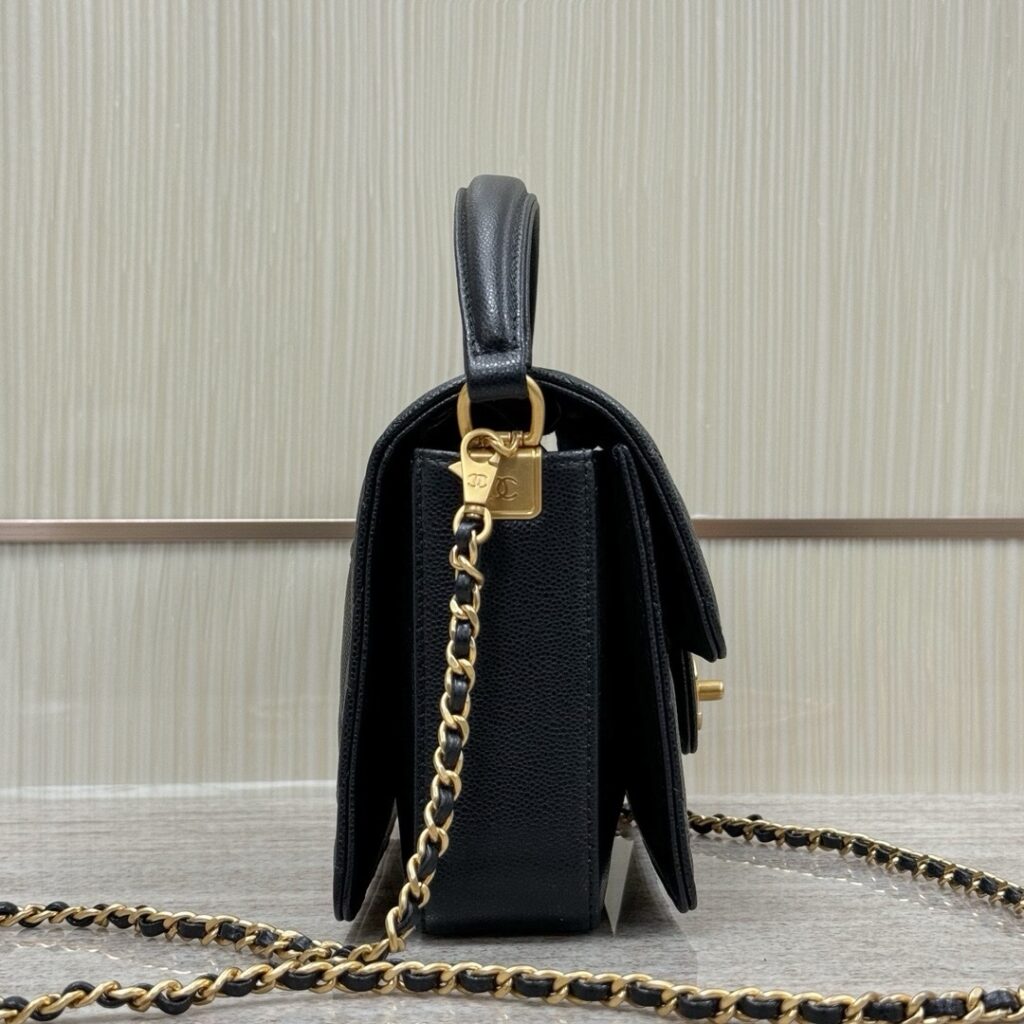 Chanel Shiny Caviar Quilted Mini Top Handle Flap Bag