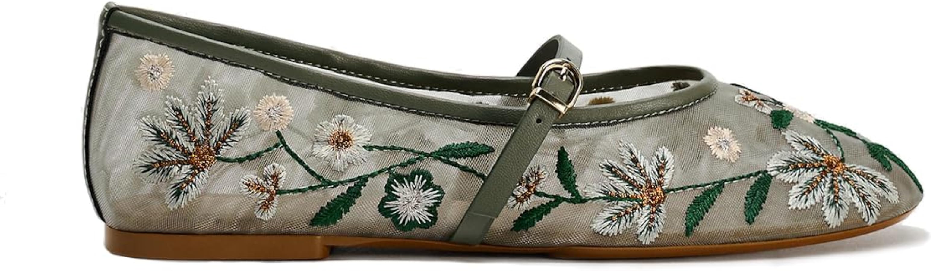 Zara Embroidered Mesh Mary Jane Ballet Flats