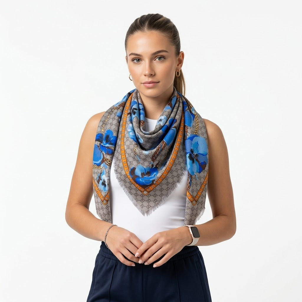 Gucci GG Flora Print Square Scarf