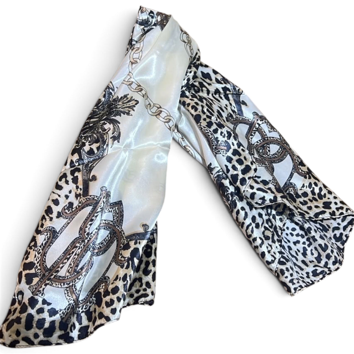 Dolce & Gabbana Leopard & Baroque Print Silk Scarf