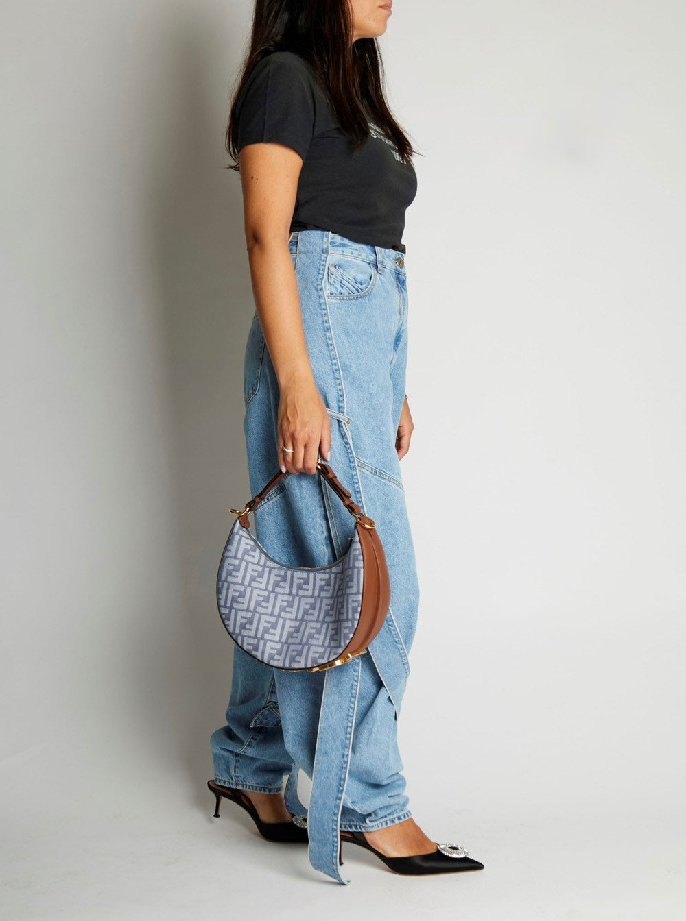 Fendi Monogram Crescent Shoulder Bag with Adjustable Strap