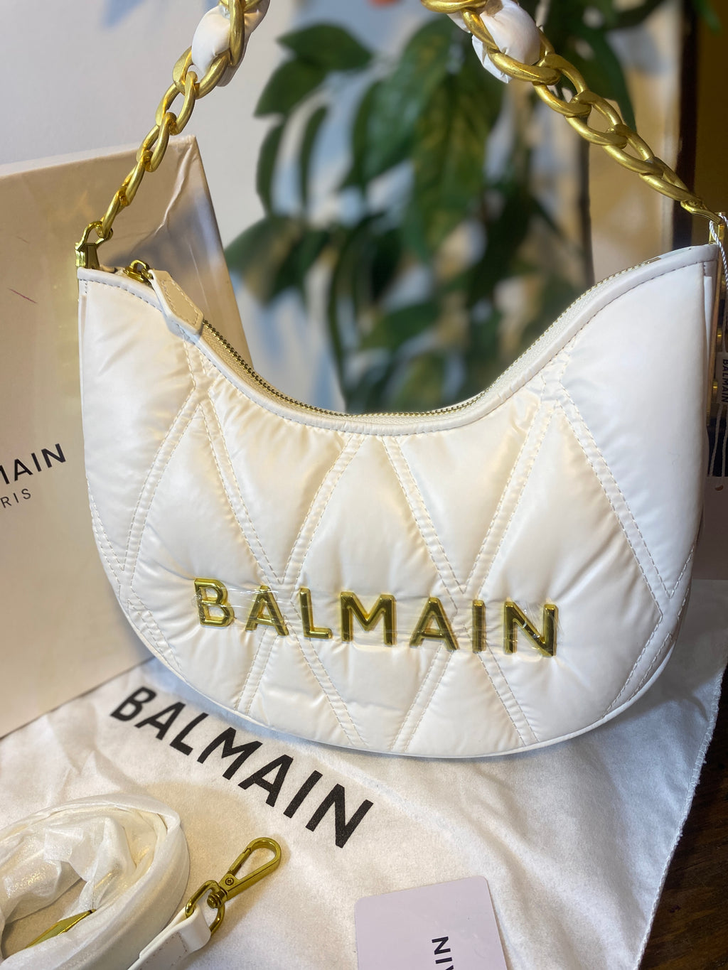 Balmain Quilted Crescent Bag