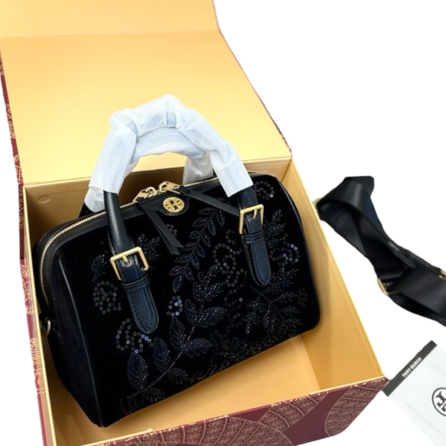 Tory Burch Embroidered Velvet Satchel Bag