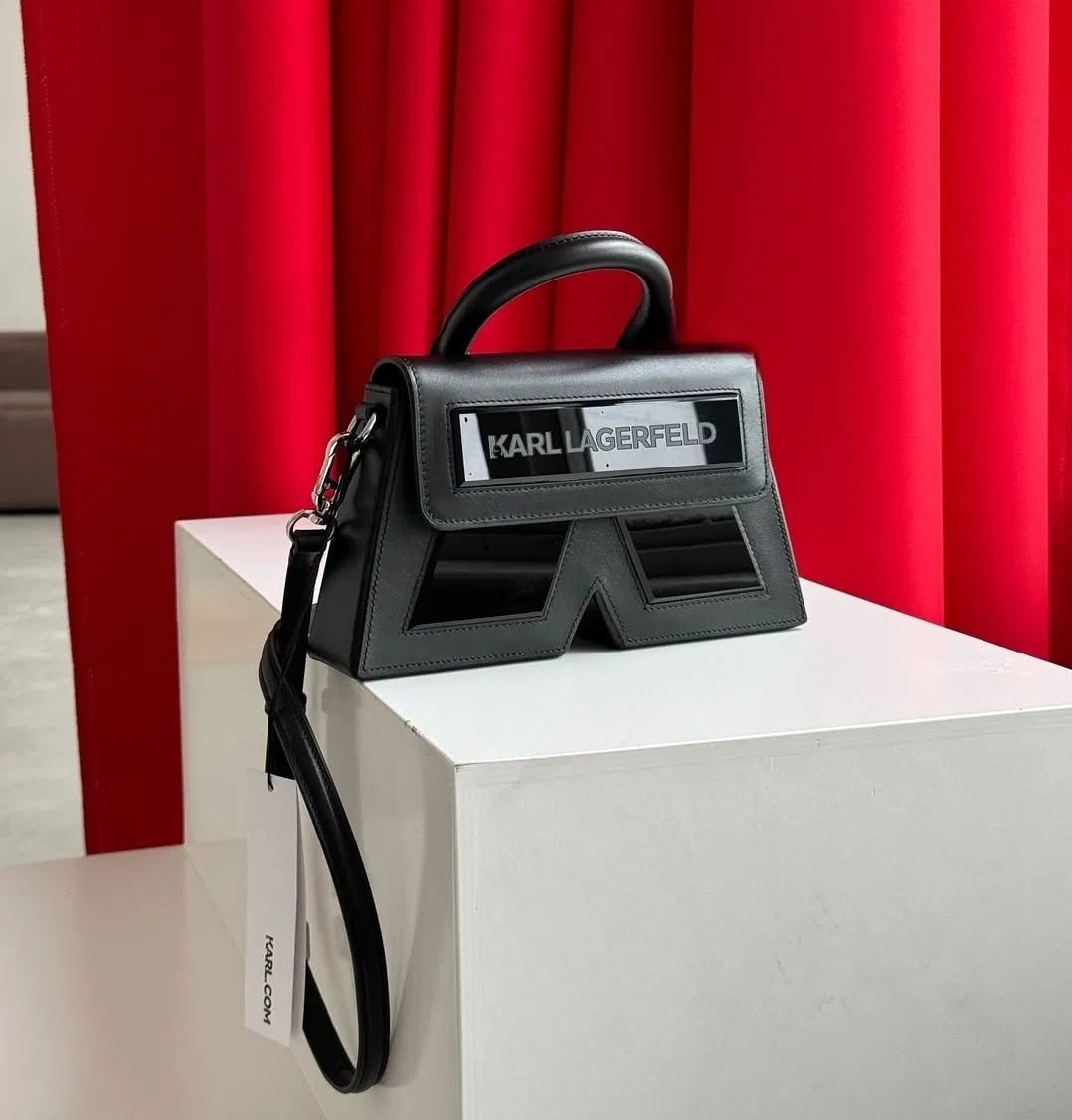 KARL LAGERFELD Women Black Icon K Leather Crossbody Bag