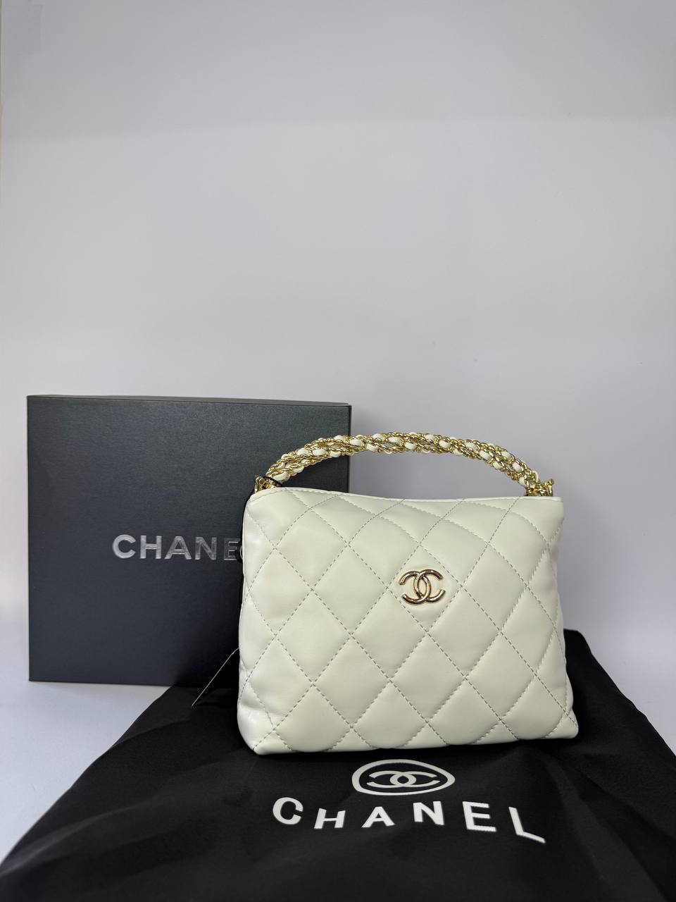 Chanel Quilted Lambskin CC Crystal Signature Chain Hobo Bag