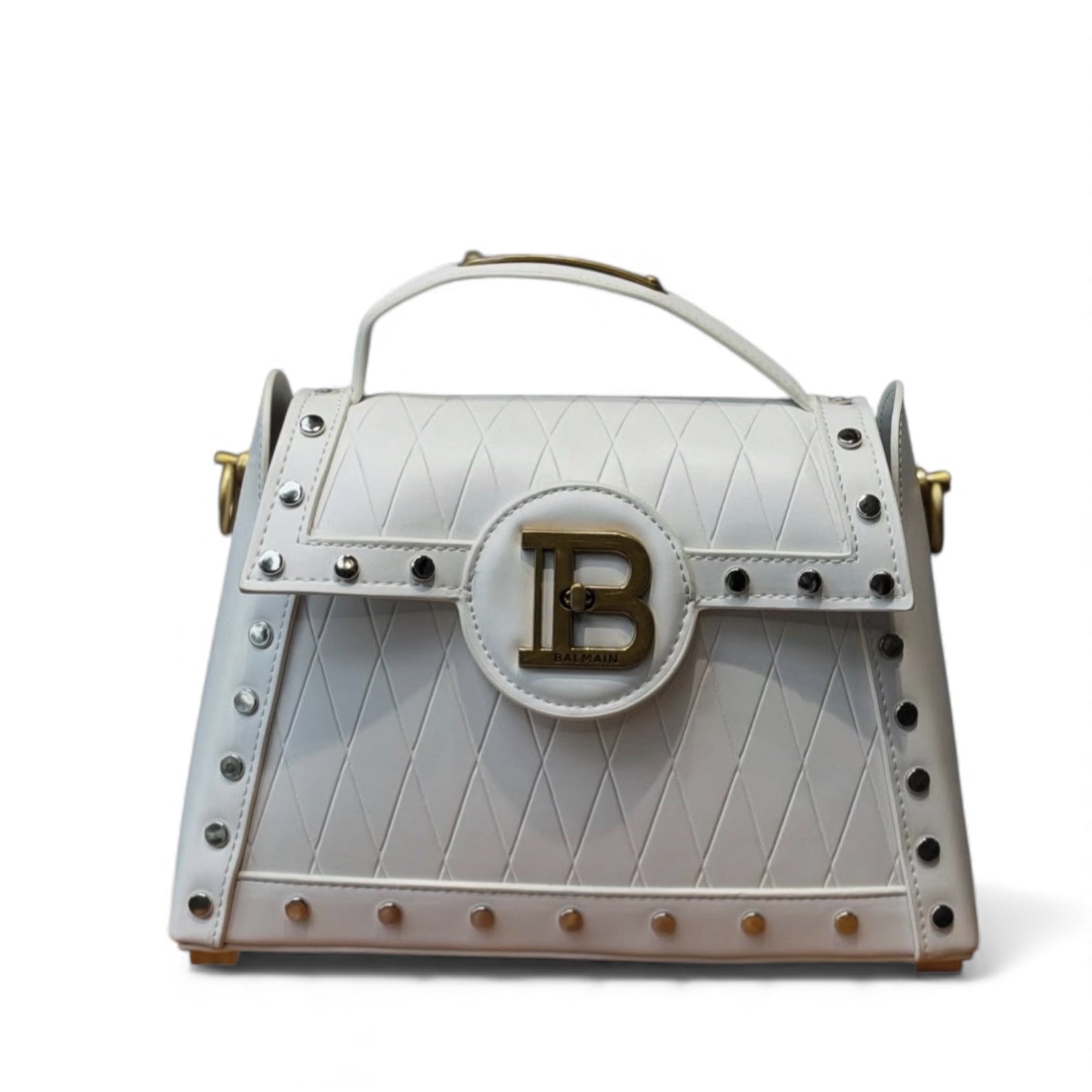 Balmain B-Emblem Quilted Top Handle Bag