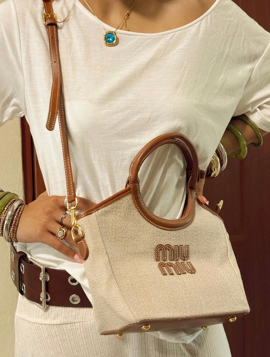 Miu Miu Canvas Leather Tote