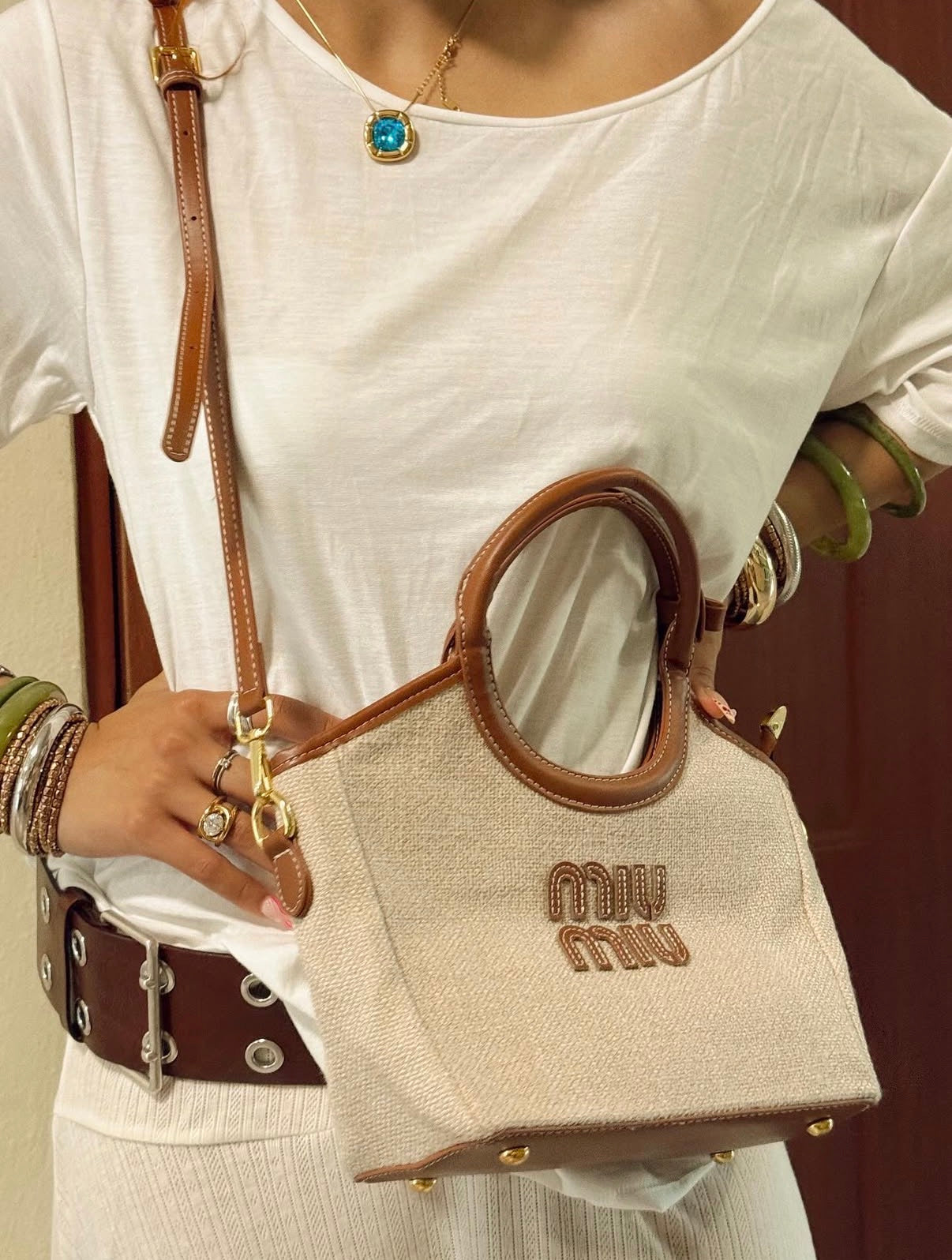 Miu Miu Canvas Leather Tote