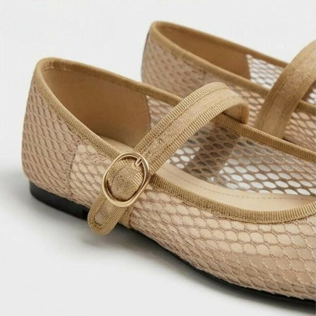 Zara Mesh Mary Jane Ballet Flats