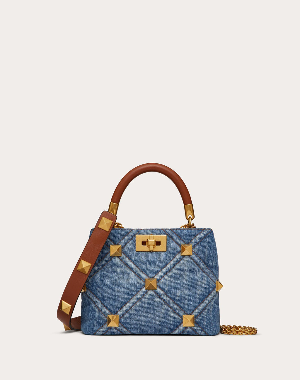Valentino Garavani Roman Stud Denim Top Handle Bag