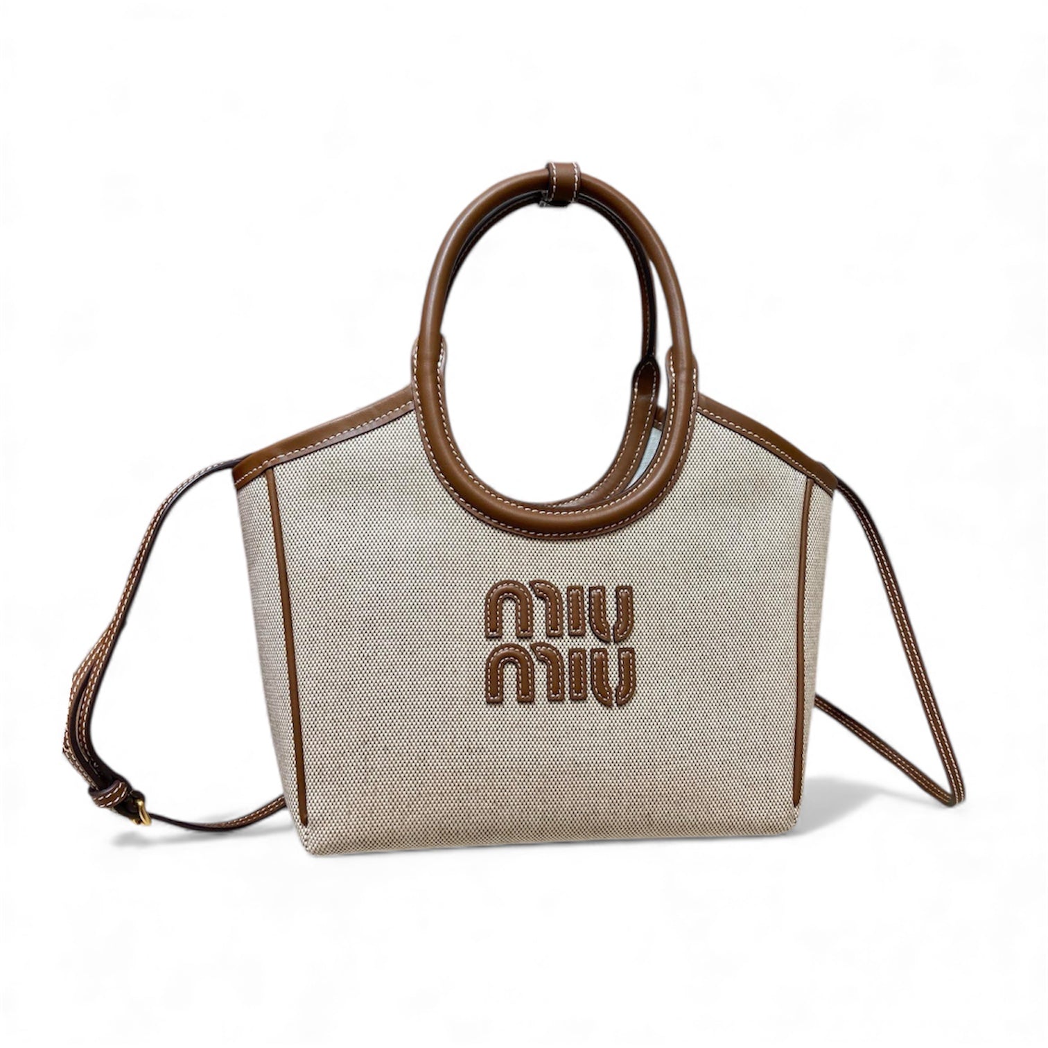 Miu Miu Canvas Leather Tote