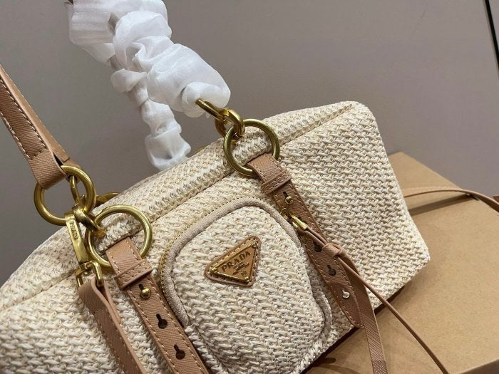 Prada Crochet Raffia Handbag with Pouch