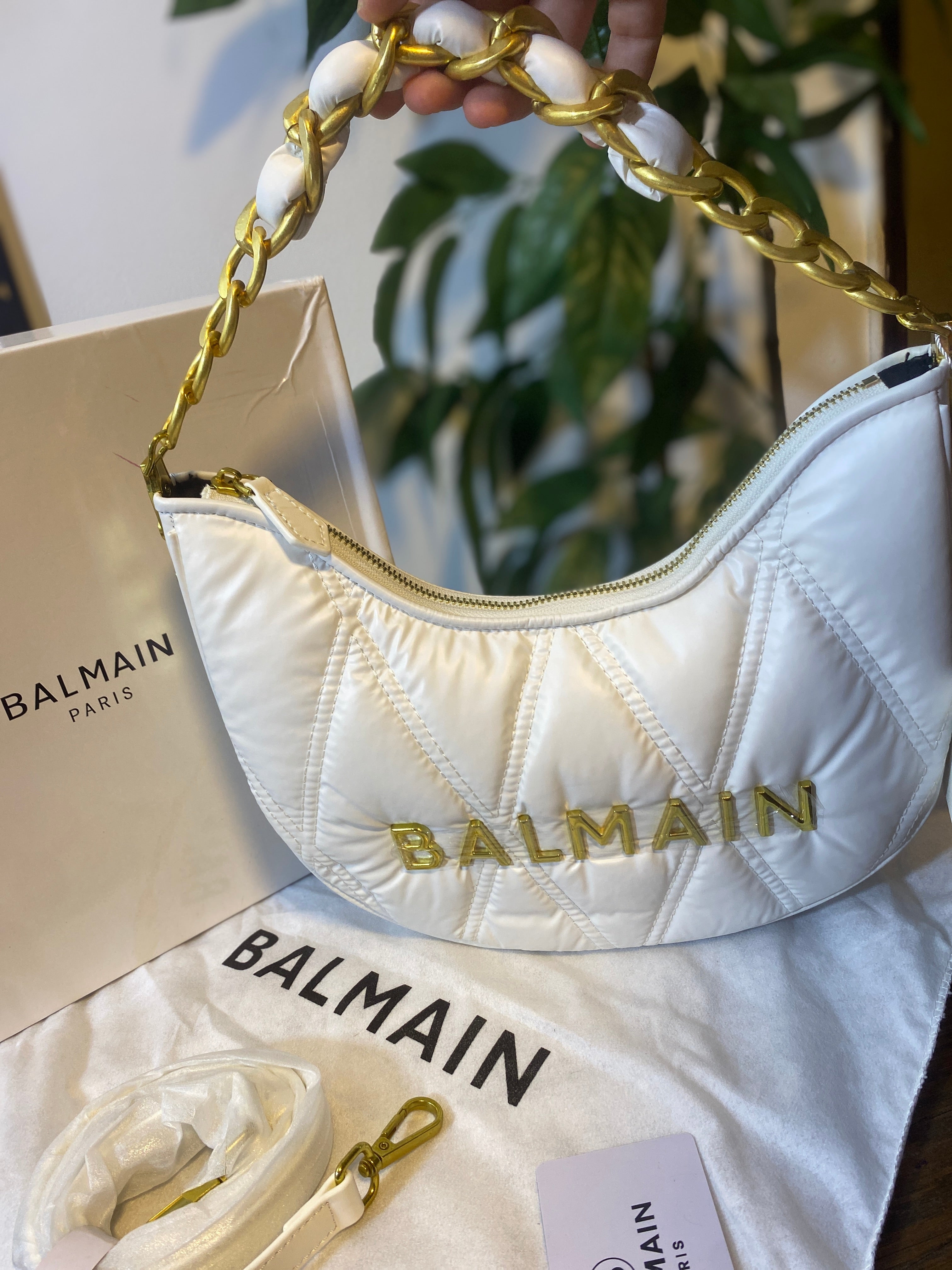 Balmain Quilted Crescent Bag
