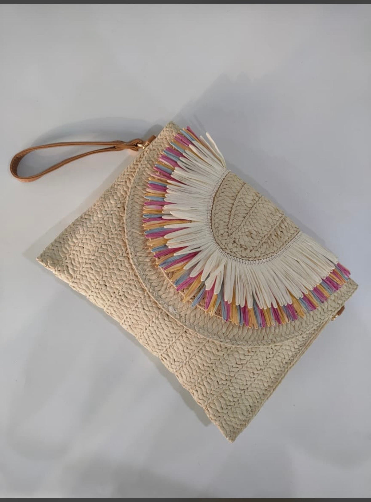 Woven Raffia Tassel Flap Bag