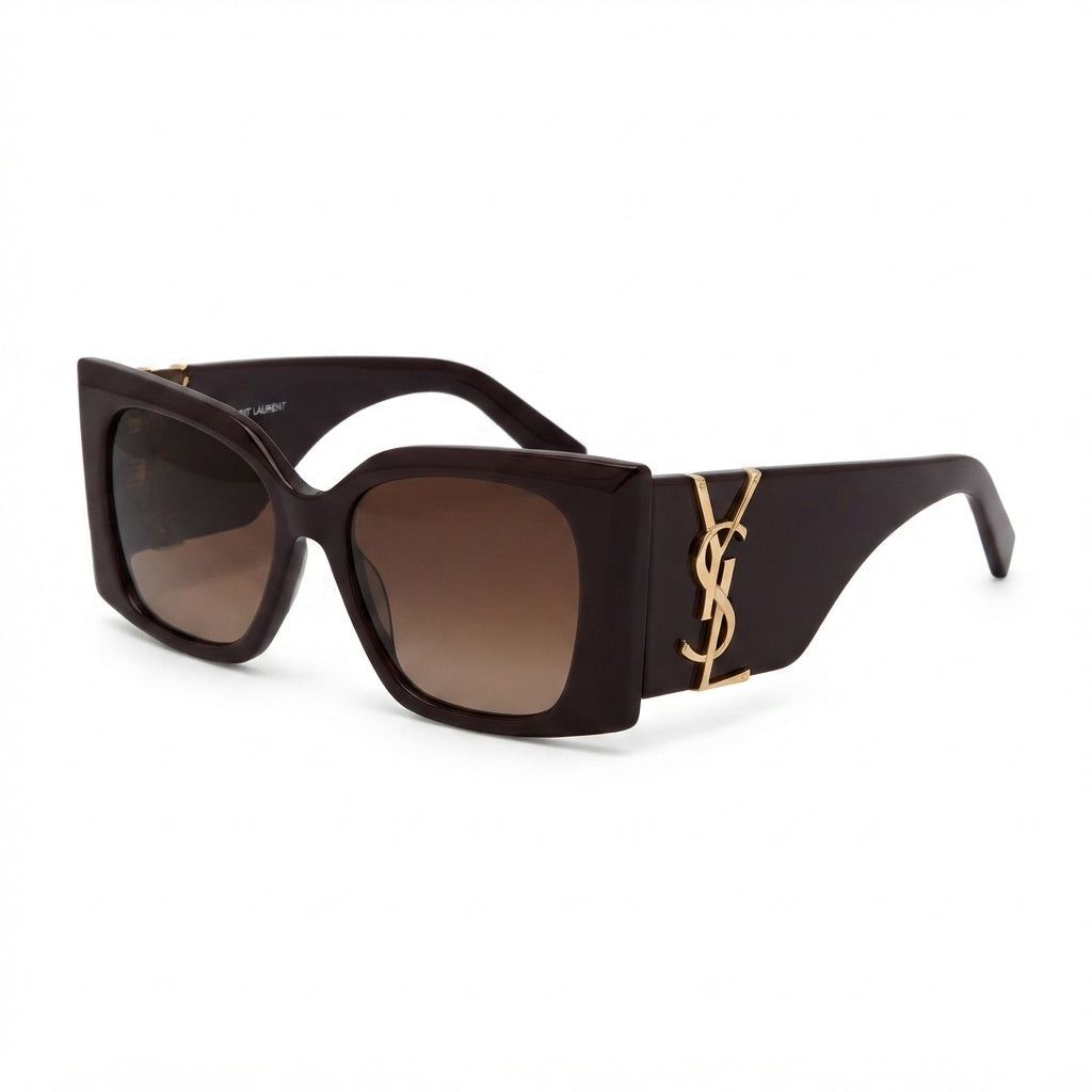 sua　SAINT LAURENT サングラス ブラック ゴールドロゴ Saint Laurent Oversized YSL Logo Sunglasses – Black & Gold – Lina Chic