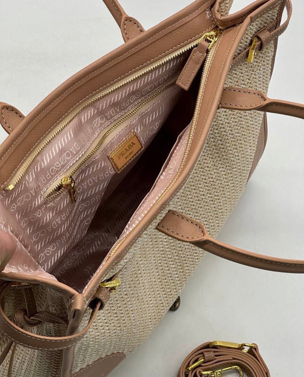 Prada Galleria Raffia and Saffiano Leather Tote Bag