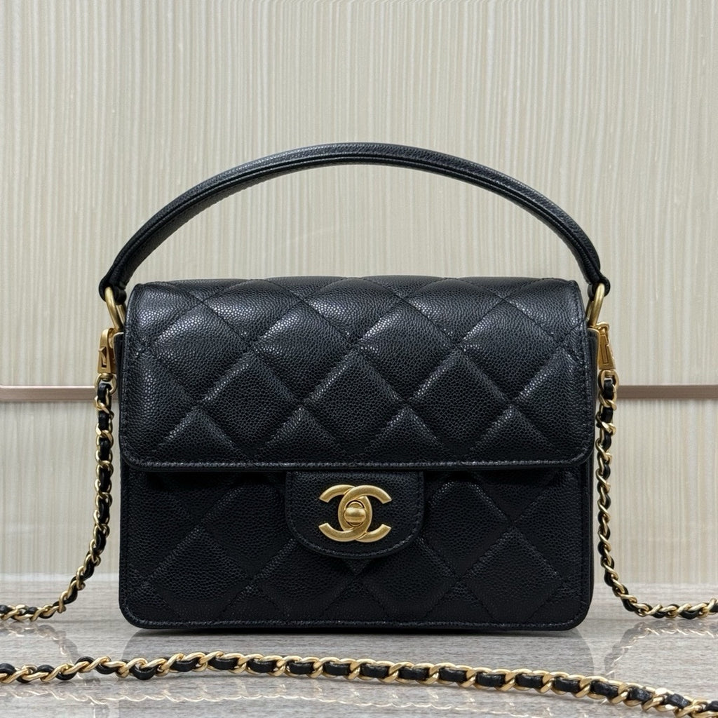 Chanel Shiny Caviar Quilted Mini Top Handle Flap Bag