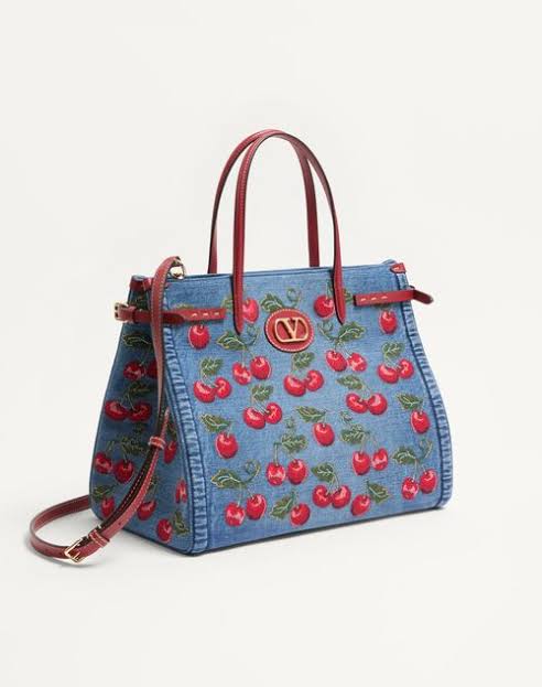 Valentino Cherry Embroidered Tote Bag