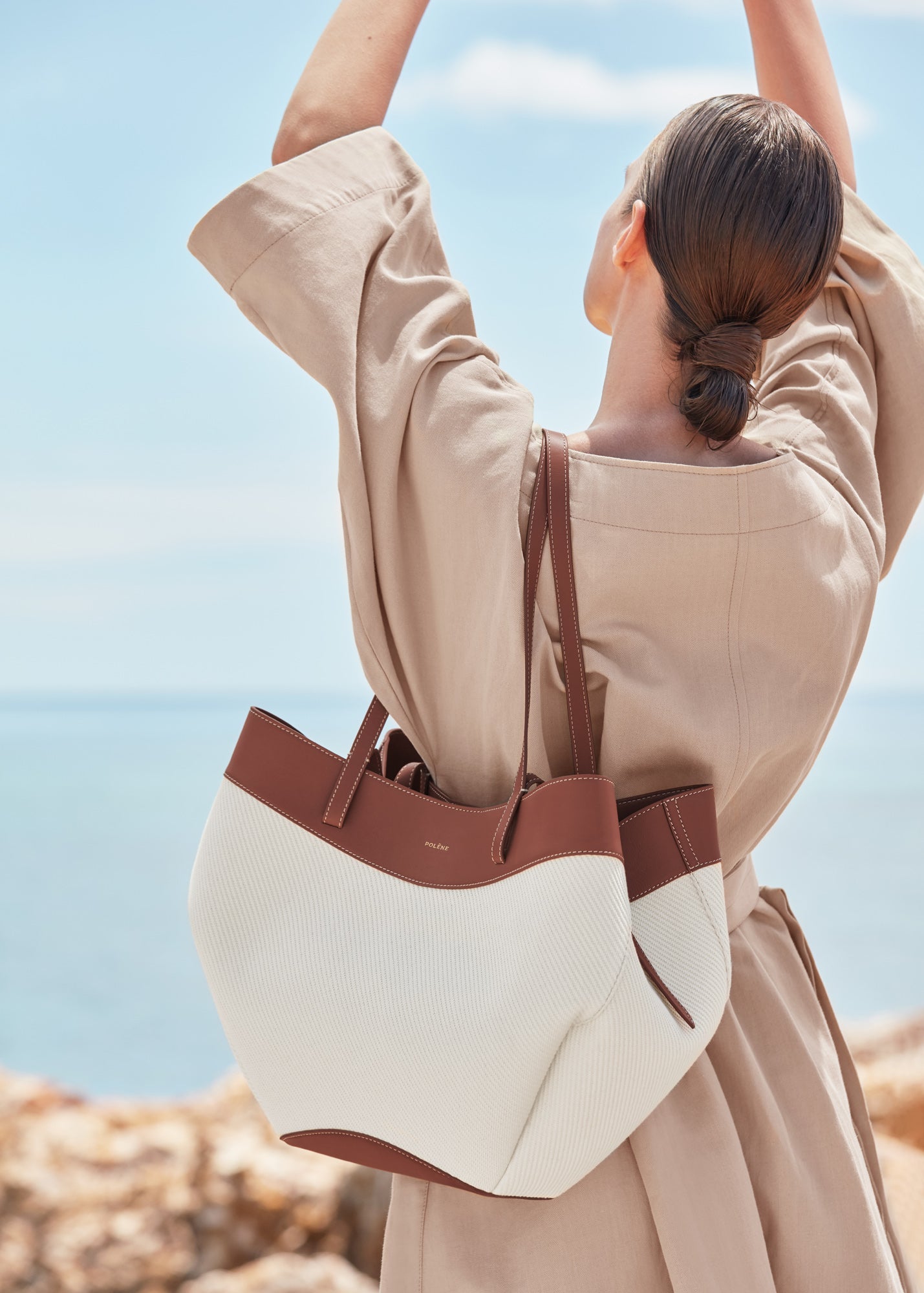 Polène Cyme Canvas and Leather Tote Bag