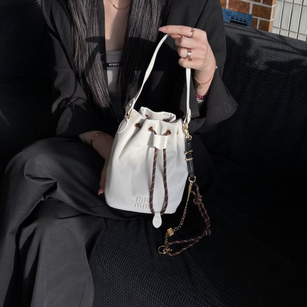Miu Miu Logo Canvas Drawstring Bucket Bag