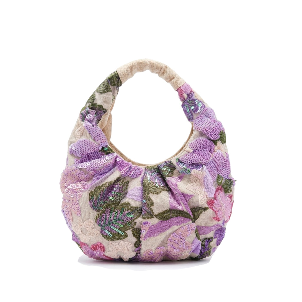 Floral Embroidered Sequin Hobo Bag