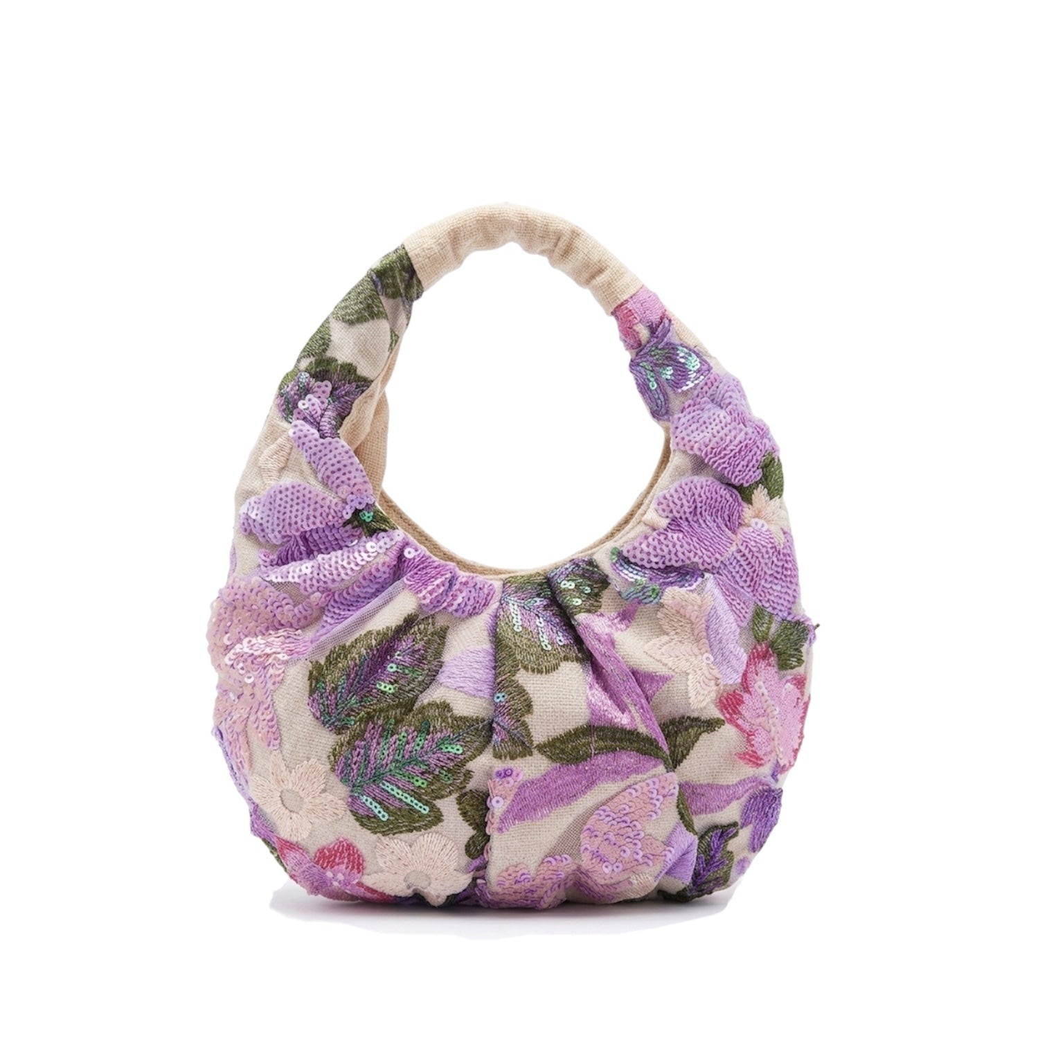 Floral Embroidered Sequin Hobo Bag