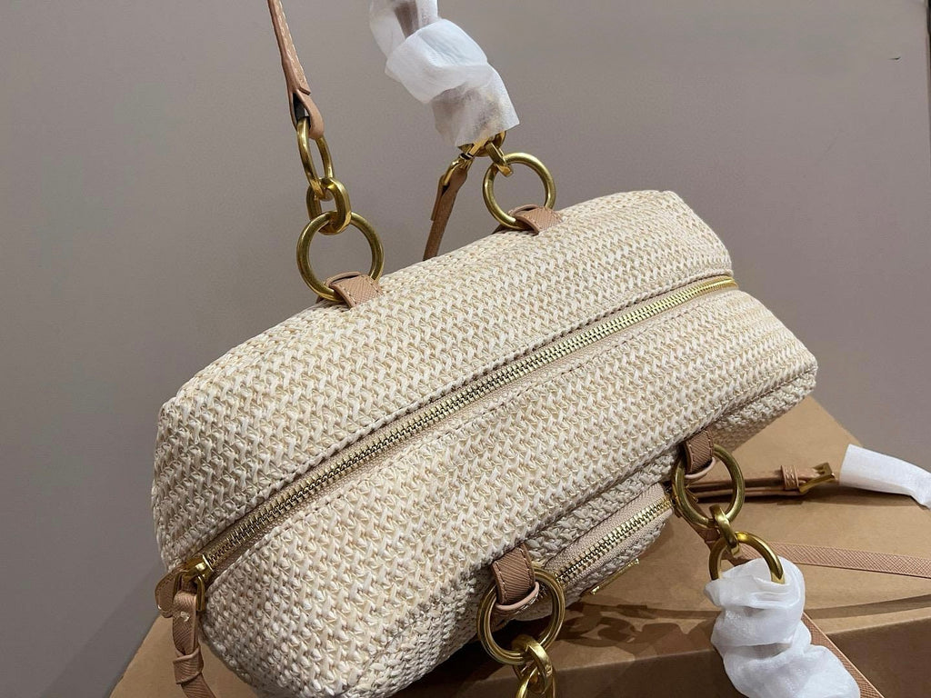 Prada Crochet Raffia Handbag with Pouch