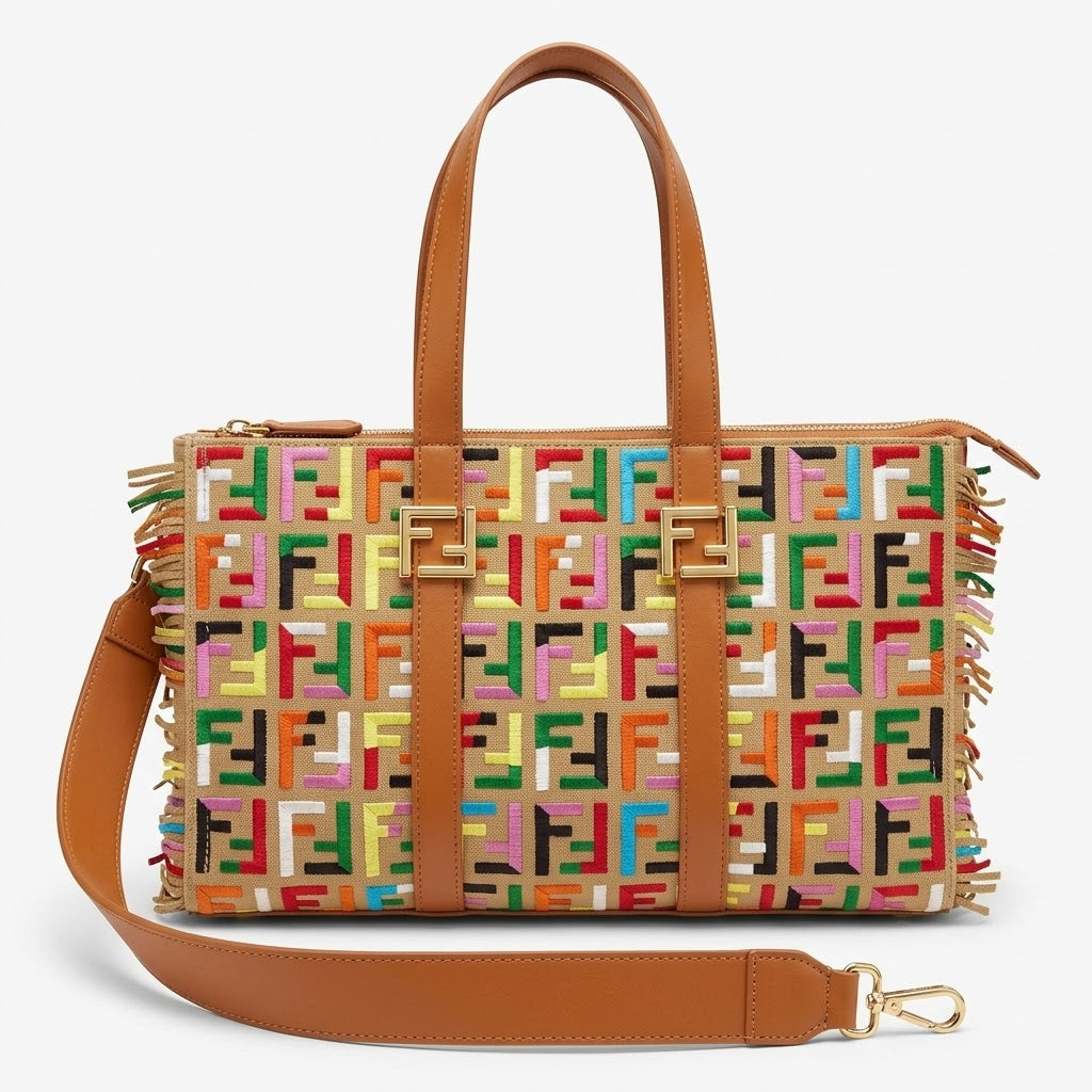 Fendi Multicolor Embroidered FF Baguette Tote Bag