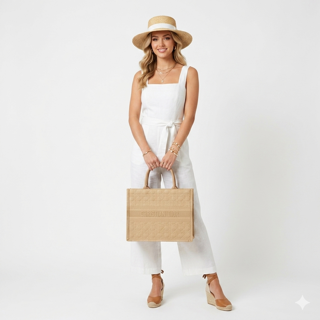 Christian Dior Raffia-Effect Book Tote