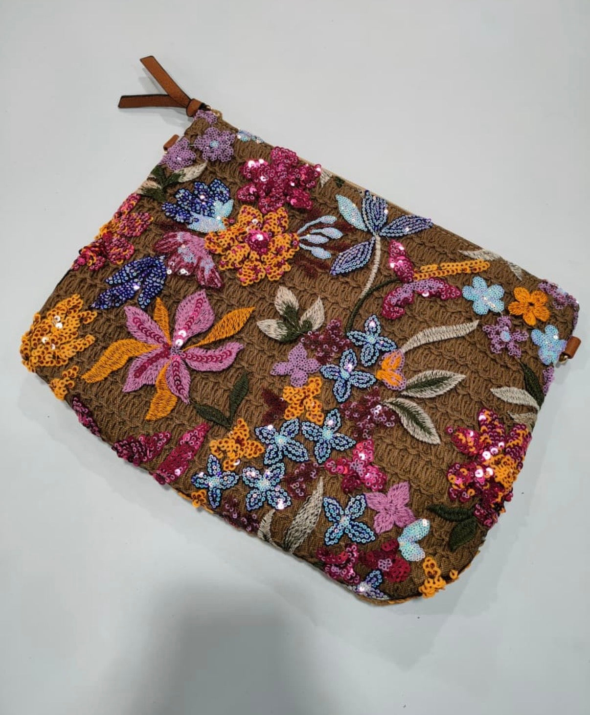Floral Sequin Crossbody Pouch Bag
