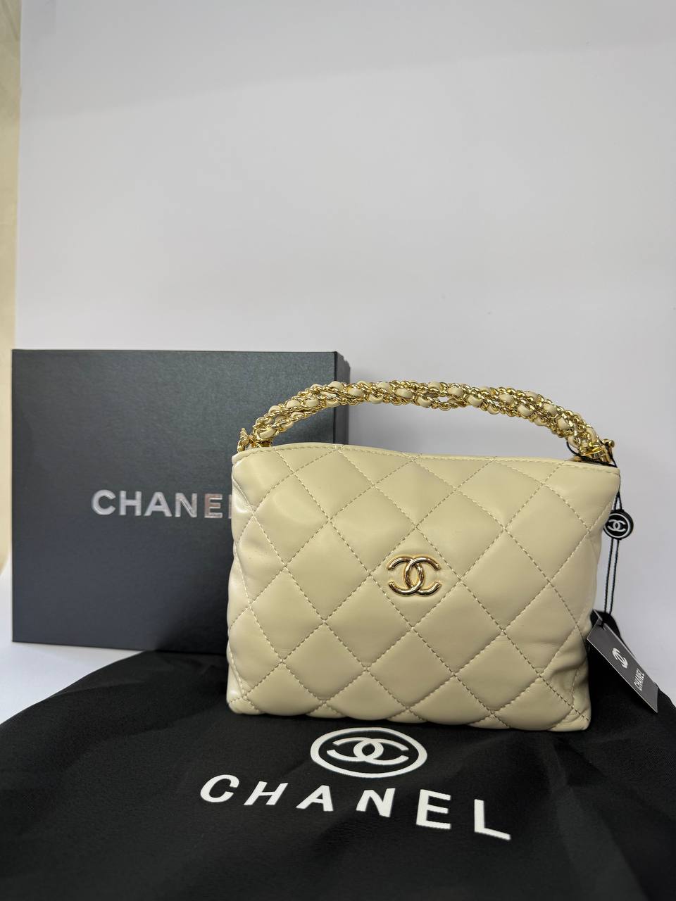Chanel Quilted Lambskin CC Crystal Signature Chain Hobo Bag