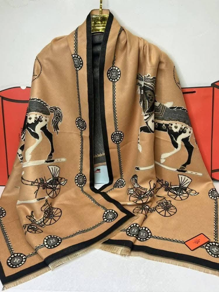 Hermès-Inspired Soft Shawl – Carriage Print