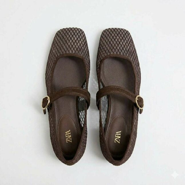 Zara Mesh Mary Jane Ballet Flats