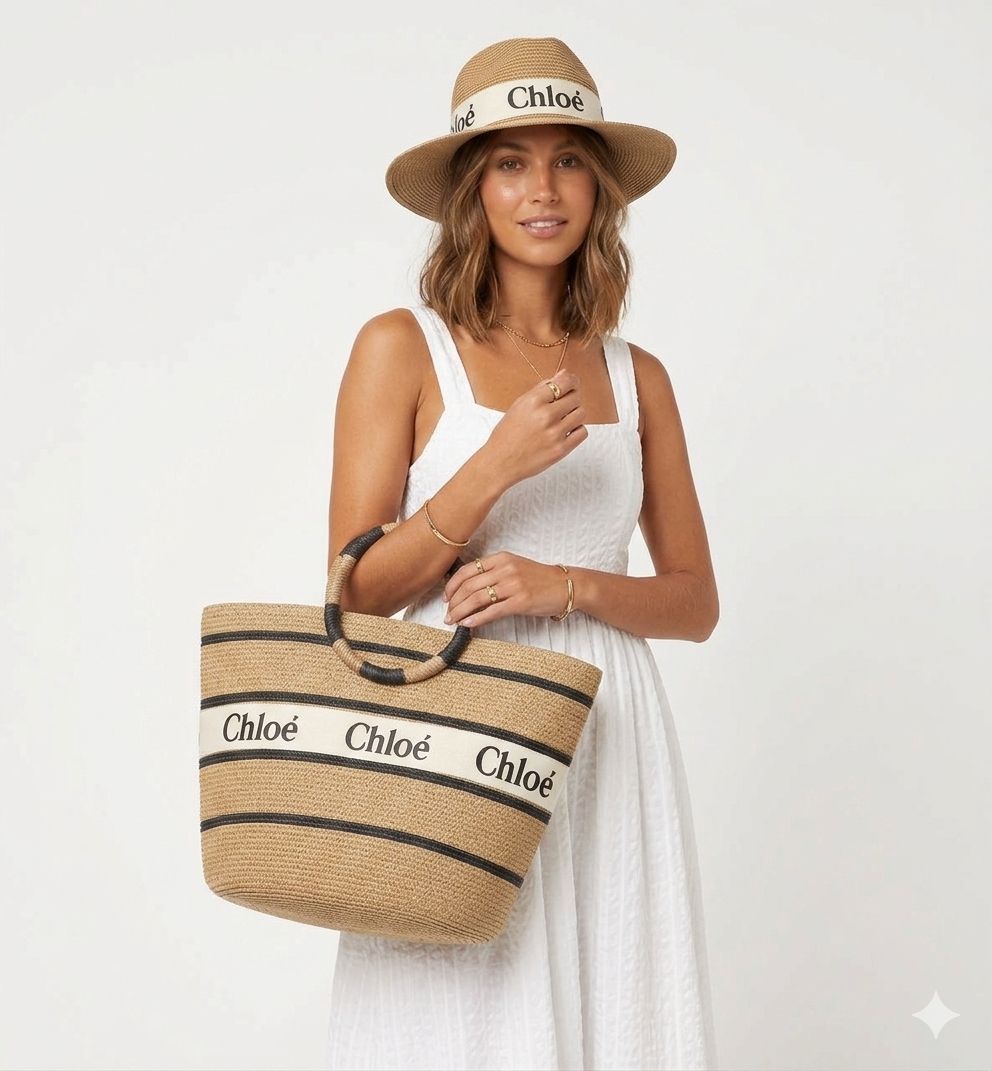 Chloé Woody Basket Bag & Raffia Hat Set