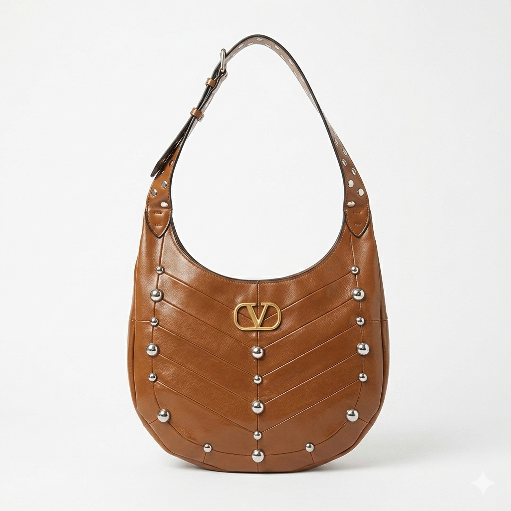 Valentino Garavani VLogo Suede Studded Hobo Bag