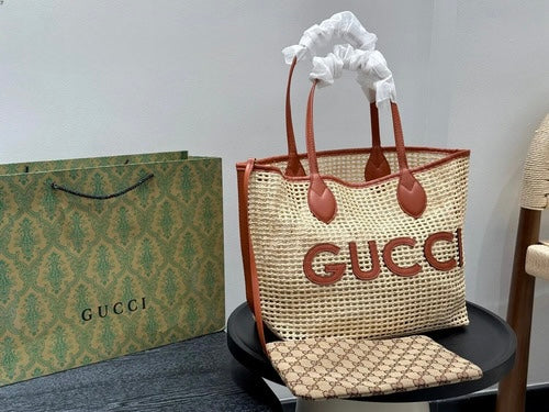 Gucci Ophidia GG Raffia Effect Tote Bag