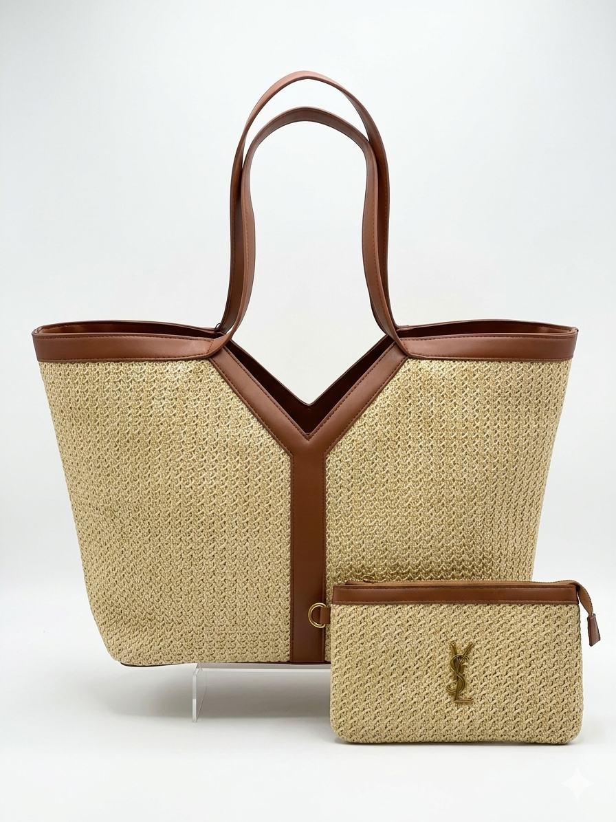 Saint Laurent Pania Raffia Tote Bag