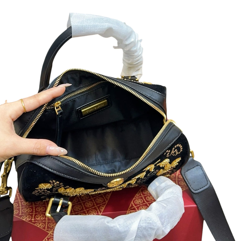 Tory Burch Embroidered Velvet Satchel Bag