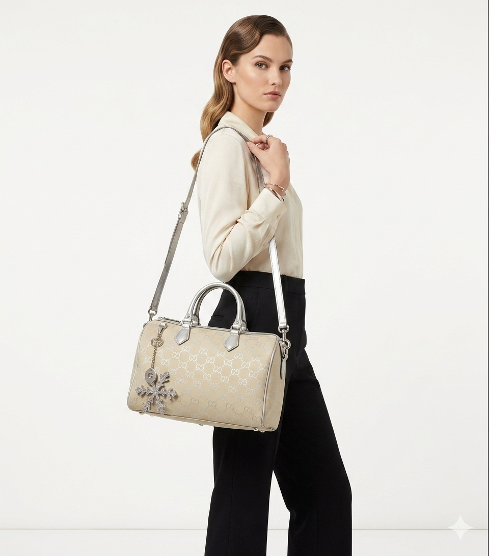 Gucci GG Monogram Boston Bag with Snowflake Charm