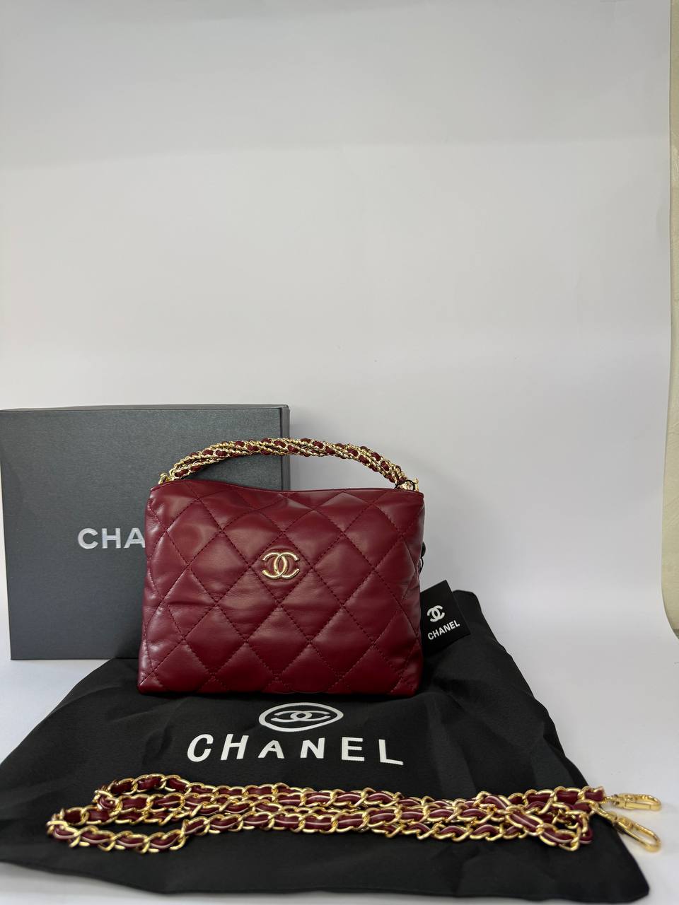 Chanel Quilted Lambskin CC Crystal Signature Chain Hobo Bag