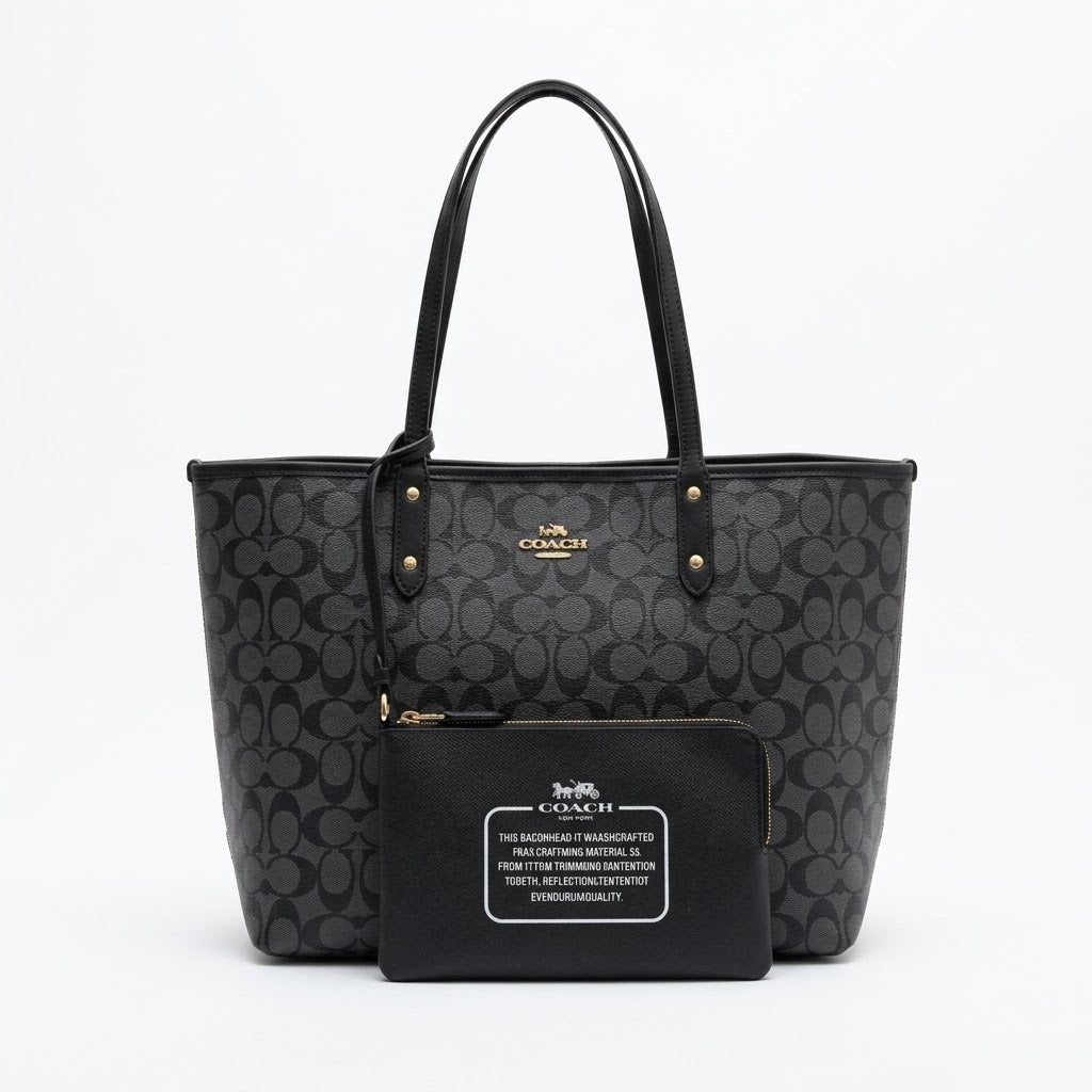 Coach Reversible City Tote with Removable Pouch-Double sided